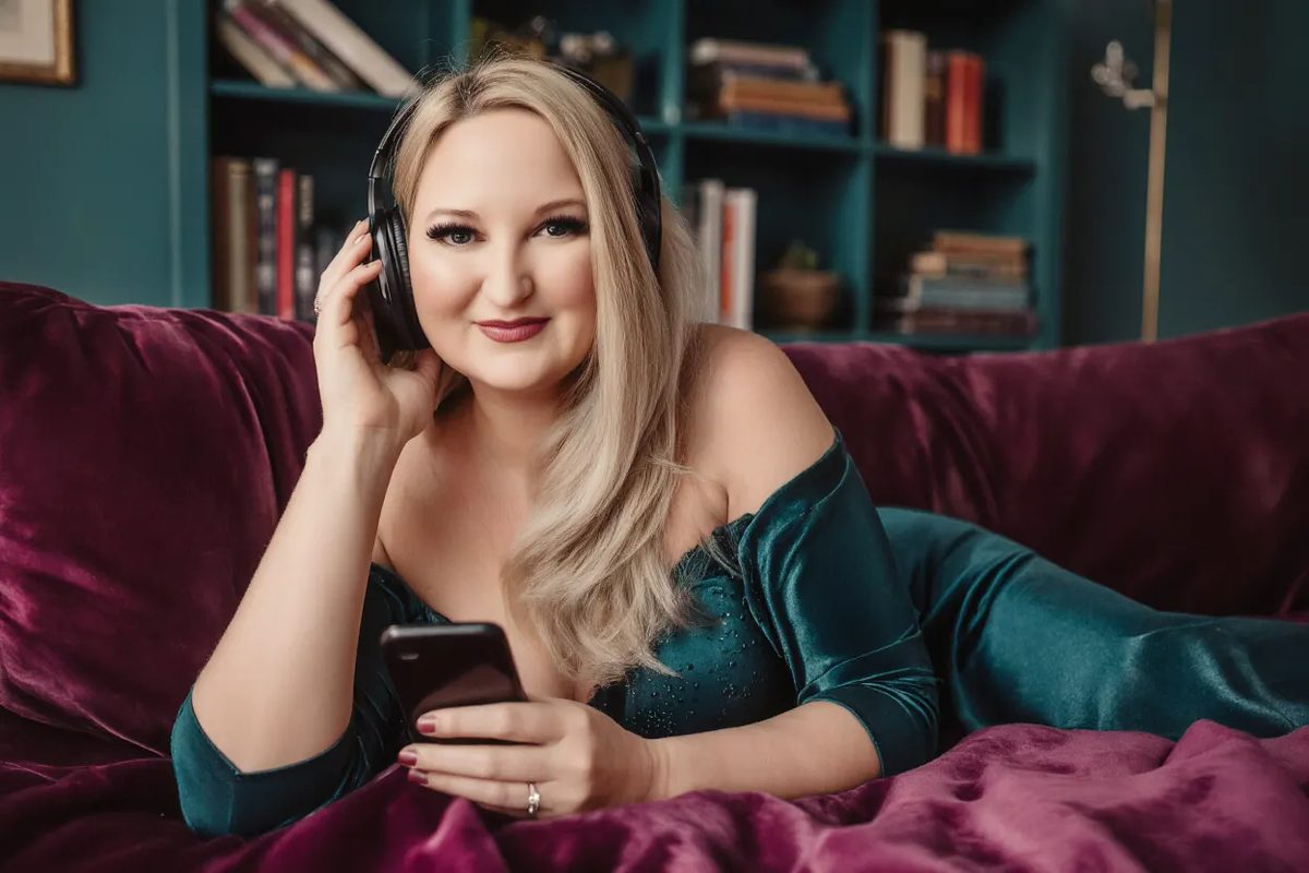 Ayesha Hilton listening to music with headphones